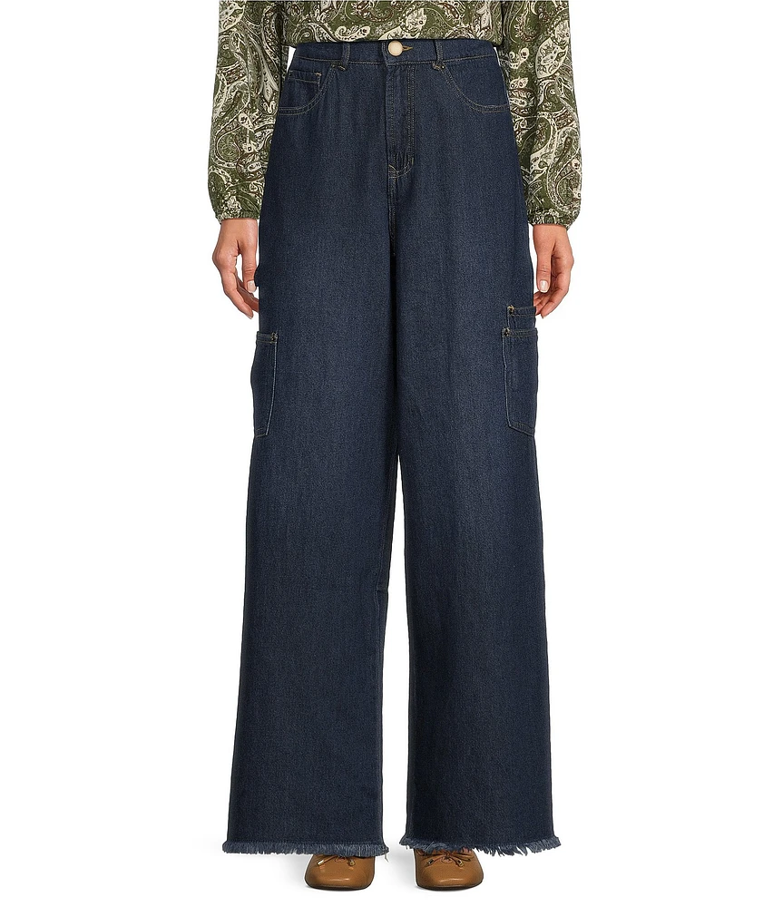 Westbound Wide Leg Cargo Drape Denim Pants