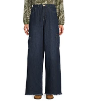 Westbound Wide Leg Cargo Drape Denim Pants