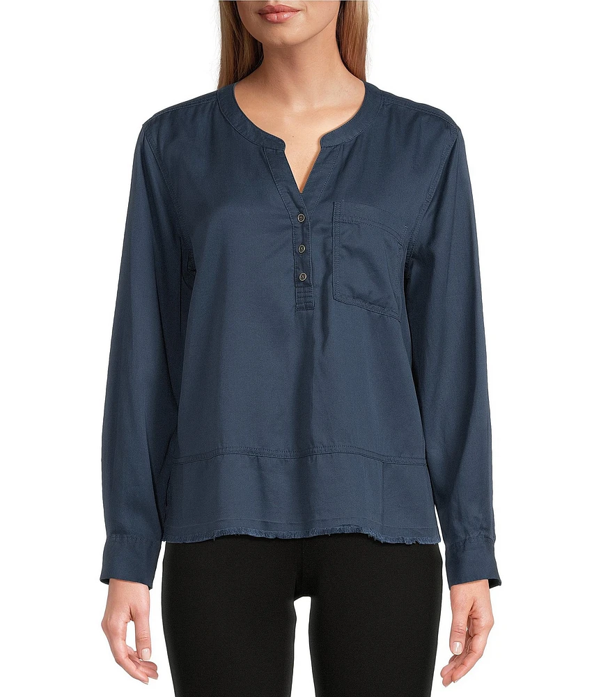 Westbound Woven Long Sleeve Henley Top