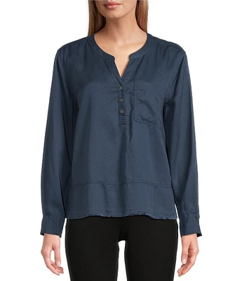 Westbound Woven Long Sleeve Henley Top