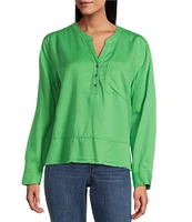Westbound Woven Long Sleeve Henley Top