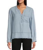 Westbound Woven Long Sleeve Henley Top