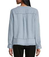 Westbound Woven Long Sleeve Henley Top
