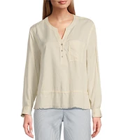 Westbound Woven Long Sleeve Henley Top