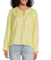 Westbound Woven Long Sleeve Henley Top