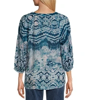 Westbound Woven Elbow Smock Sleeve Henley Blouse