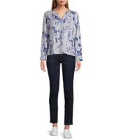 Westbound Woven Layered Splatter Long Roll-Tab Sleeve Henley Patch Pocket Top