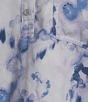 Westbound Woven Layered Splatter Long Roll-Tab Sleeve Henley Patch Pocket Top