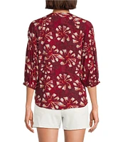 Westbound Woven Printed Elbow Smock Sleeve Henley Blouse