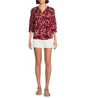 Westbound Woven Printed Elbow Smock Sleeve Henley Blouse