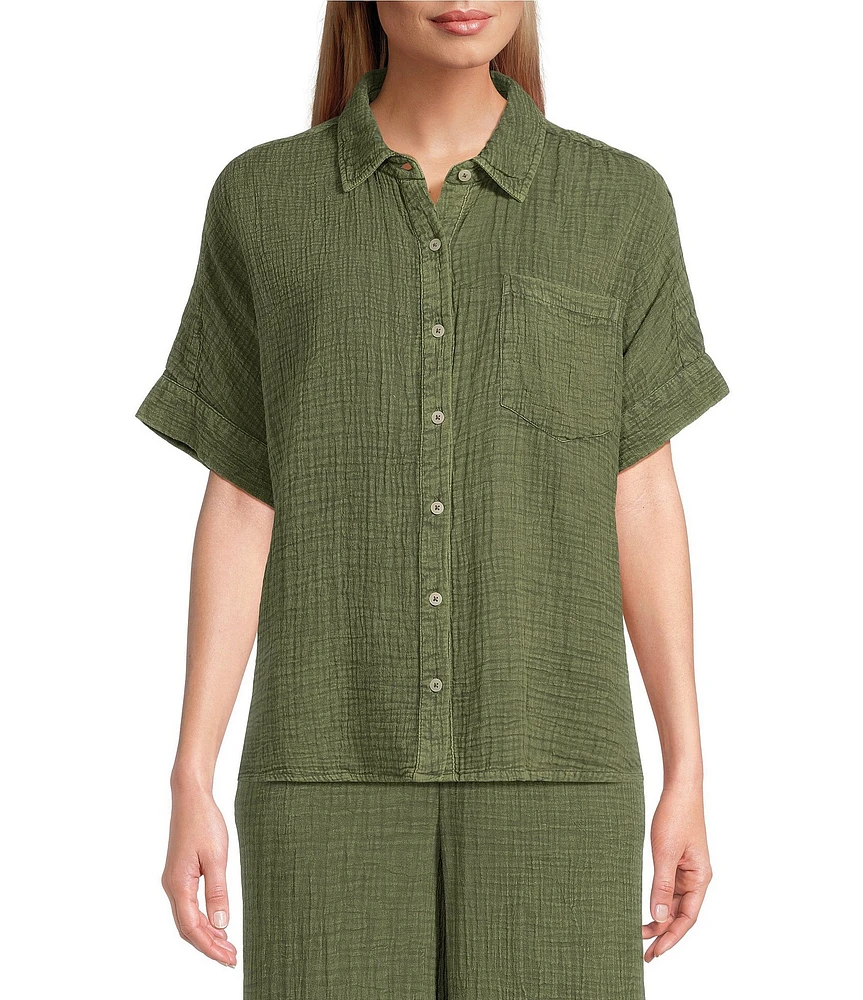 Westbound Woven Short Sleeve Button Front Top