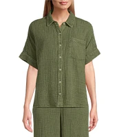 Westbound Woven Short Sleeve Button Front Top