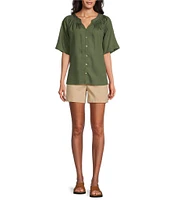 Westbound Woven Short Sleeve Y-Neck Button Front Top