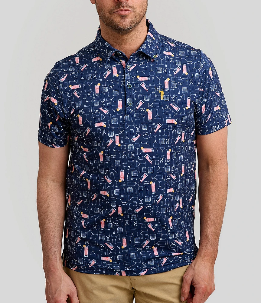 William Murray Azalea Cocktail Mix Printed Melange Knit Short Sleeve Polo Shirt