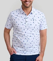 William Murray Off The Rocks Printed Melange Knit Short Sleeve Polo Shirt