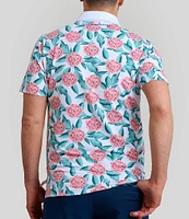 William Murray Tropical Mums Knit Short Sleeve Floral Print Polo Shirt