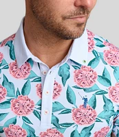 William Murray Tropical Mums Knit Short Sleeve Floral Print Polo Shirt