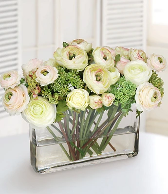 Winward Permanent Botanicals Ranunculus And Rose In Glass Vase