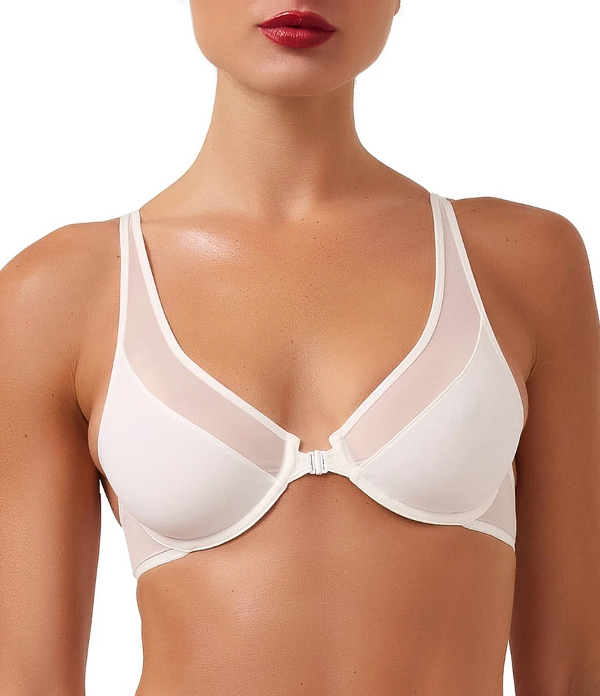 Wolford Sheer Mesh Front-Closure Plunge Racerback Bra
