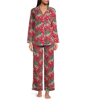 Woven Holly Jolly Bagheera Long Sleeve Notch Collar Flannel Pajama Set