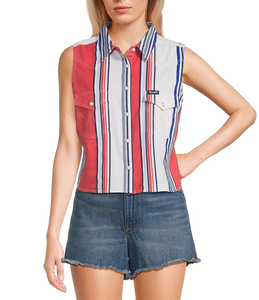 Wrangler® Americana Striped Slim Fitting Sleeveless Cropped Tank Top