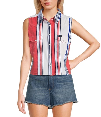 Wrangler® Americana Striped Slim Fitting Sleeveless Cropped Tank Top