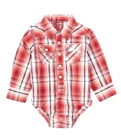 Wrangler® Baby Boys Newborn-24 Months Long Sleeve Plaid Western Style Bodysuit