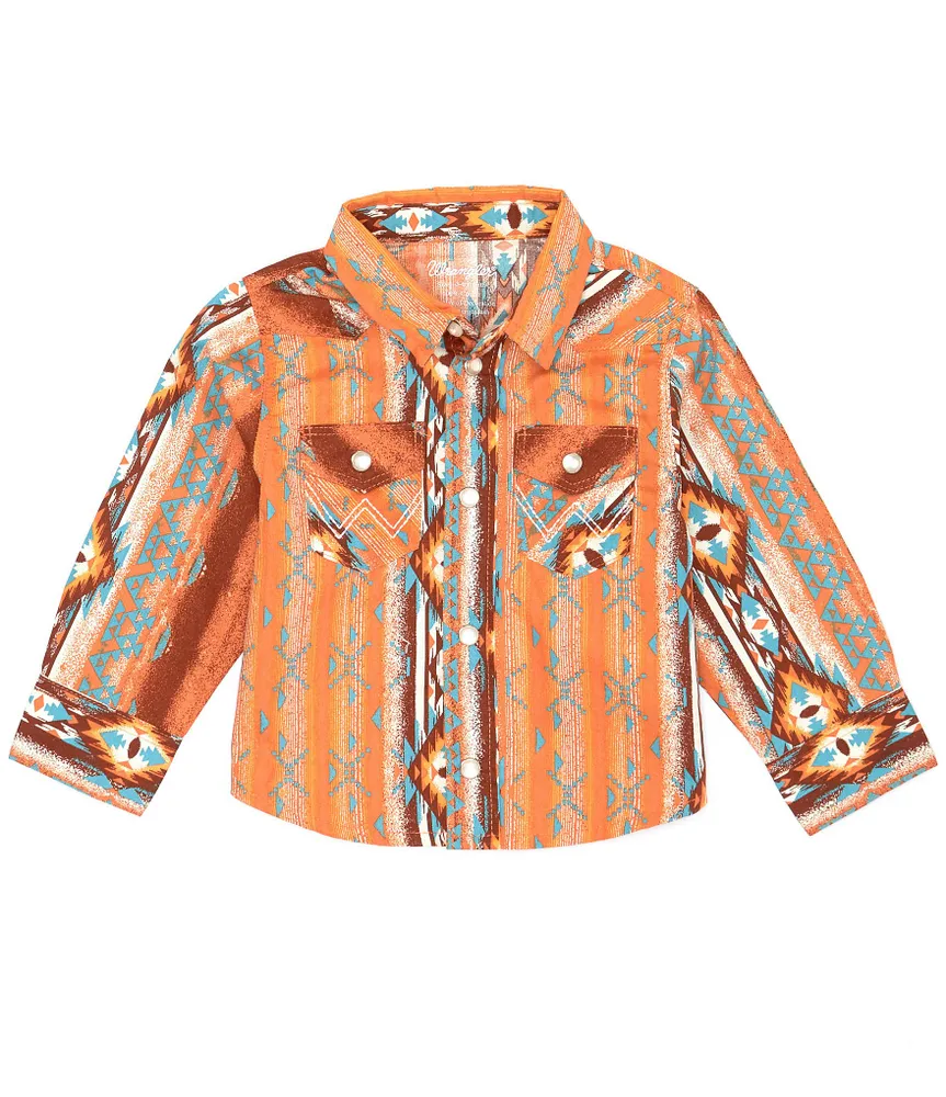 Wrangler® Baby Boys Newborn-24 Months Long Sleeve Printed Rust Woven Western Shirt