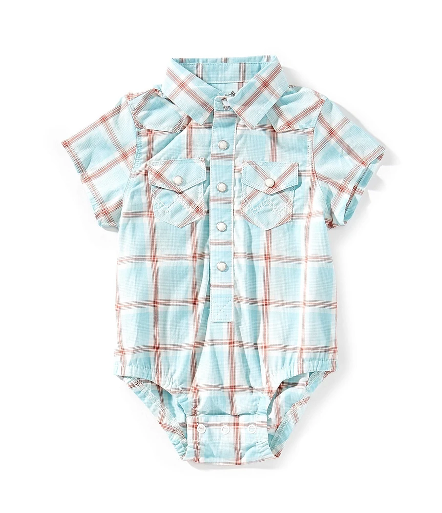 Wrangler® Baby Boys Newborn-24 Months Short-Sleeve Plaid Woven Bodysuit