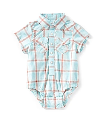Wrangler® Baby Boys Newborn-24 Months Short-Sleeve Plaid Woven Bodysuit