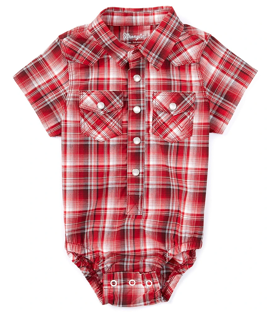 Wrangler® Baby Boys Newborn-9 Months Short Sleeve Plaid Bodysuit