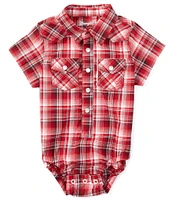 Wrangler® Baby Boys Newborn-9 Months Short Sleeve Plaid Bodysuit