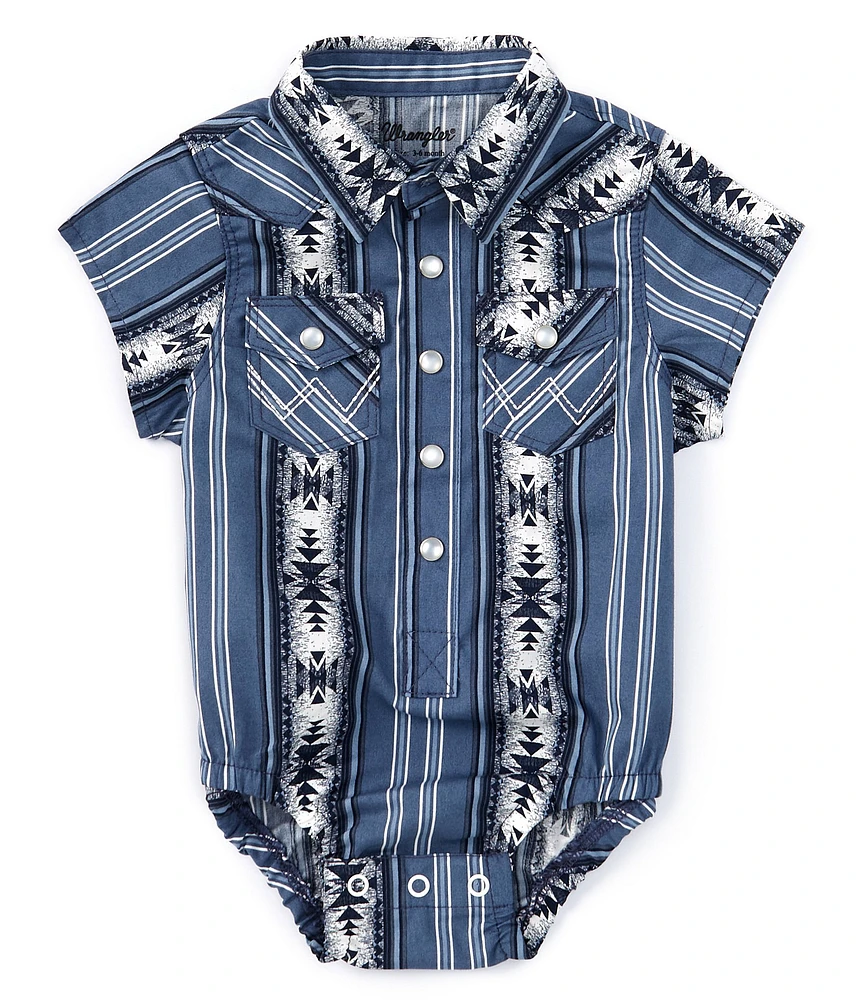 Wrangler® Baby Boys Newborn-9 Months Short Sleeve Printed Woven Bodysuit