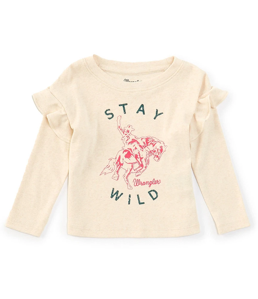 Wrangler® Baby Girls 12-24 Months Long Sleeve Ruffle Shoulder Stay Wild Graphic Top