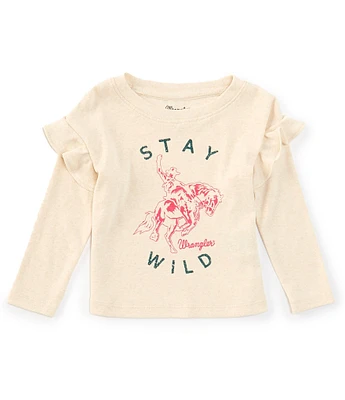 Wrangler® Baby Girls 12-24 Months Long Sleeve Ruffle Shoulder Stay Wild Graphic Top