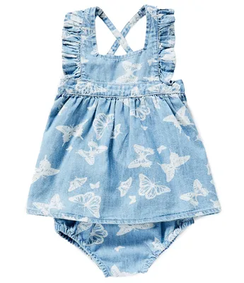 Wrangler® Baby Girls Newborn-24 Months Butterfly-Printed Denim Fit-And-Flare Dress