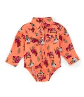 Wrangler® Baby Girls Newborn-24 Months Long Sleeve Cowgirl Printed Poplin Bodysuit