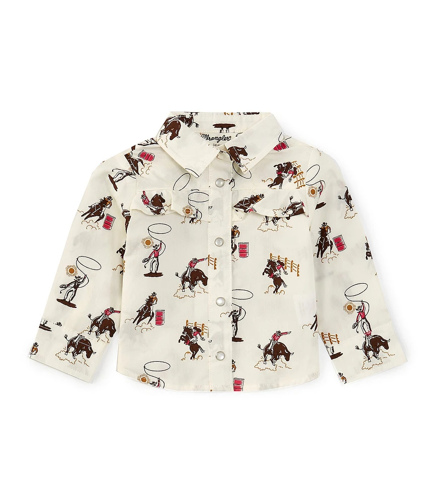 Wrangler® Baby Girls Newborn-24 Months Long Sleeve Printed Western Cowboy Shirt