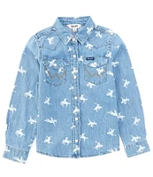 Wrangler® Big Girls 7-16 Long-Sleeve Western-Inspired-Printed Denim Shirt