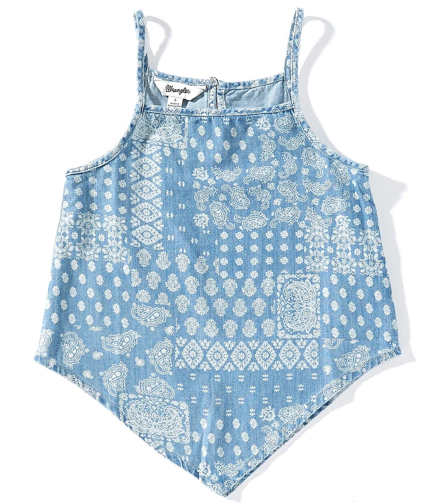 Wrangler® Big Girls Paisley-Printed Denim Trapeze Tank Top