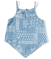 Wrangler® Big Girls Paisley-Printed Denim Trapeze Tank Top