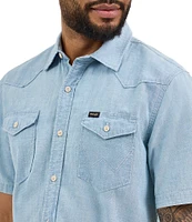 Wrangler® Chambray Denim Short Sleeve Western Shirt
