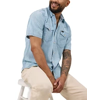 Wrangler® Chambray Denim Short Sleeve Western Shirt