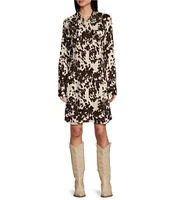 Wrangler® Cow Print Long Sleeve Snap Button-Front Dress