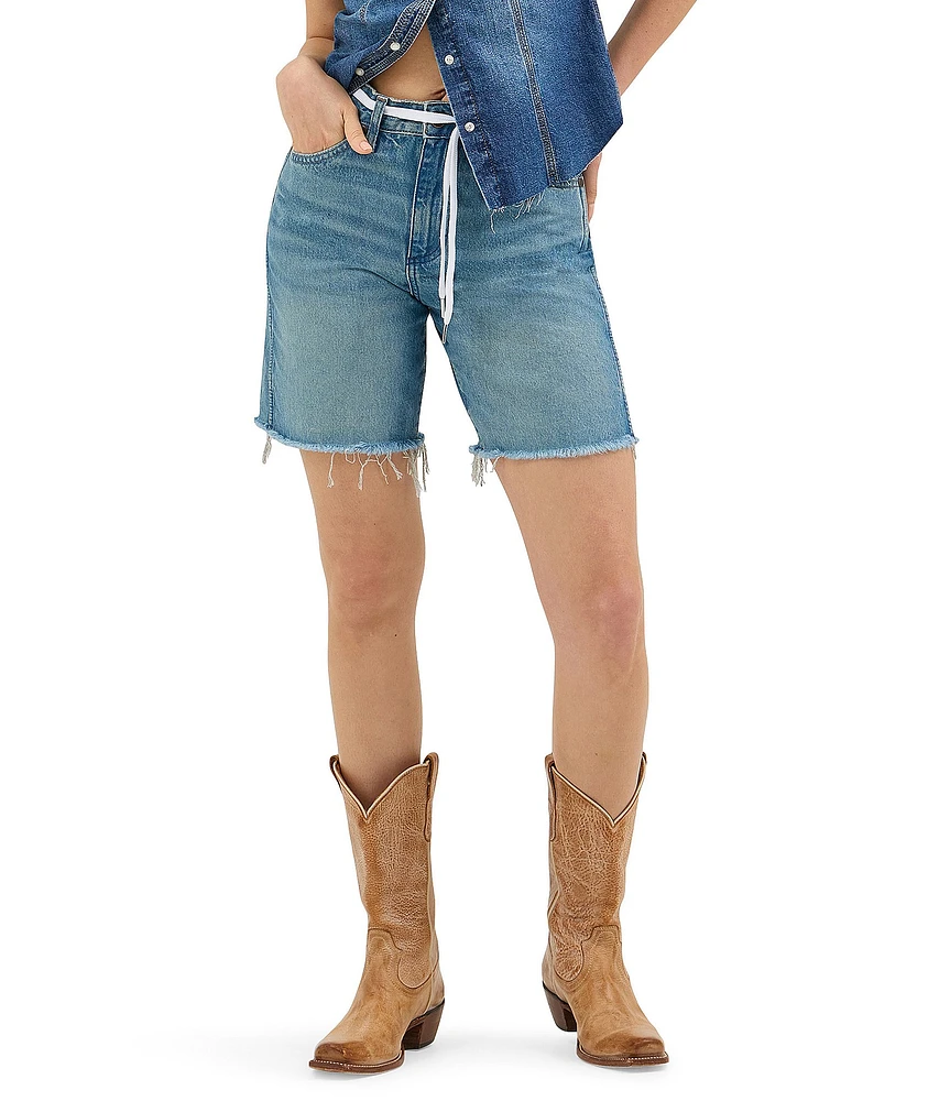 Wrangler Cowboy High Rise Long Line Raw Hem Denim Shorts