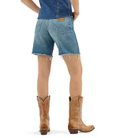 Wrangler Cowboy High Rise Long Line Raw Hem Denim Shorts