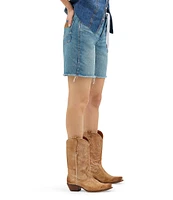 Wrangler Cowboy High Rise Long Line Raw Hem Denim Shorts