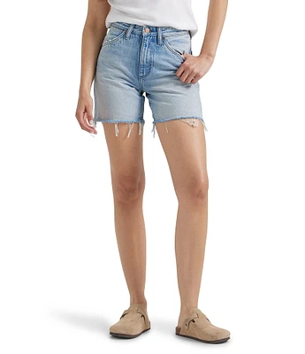 Wrangler Cowboy High Rise Raw Hem Cut Off Denim Short