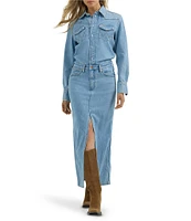 Wrangler Denim Long Sleeve Button Front Maxi Dress