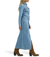 Wrangler Denim Long Sleeve Button Front Maxi Dress